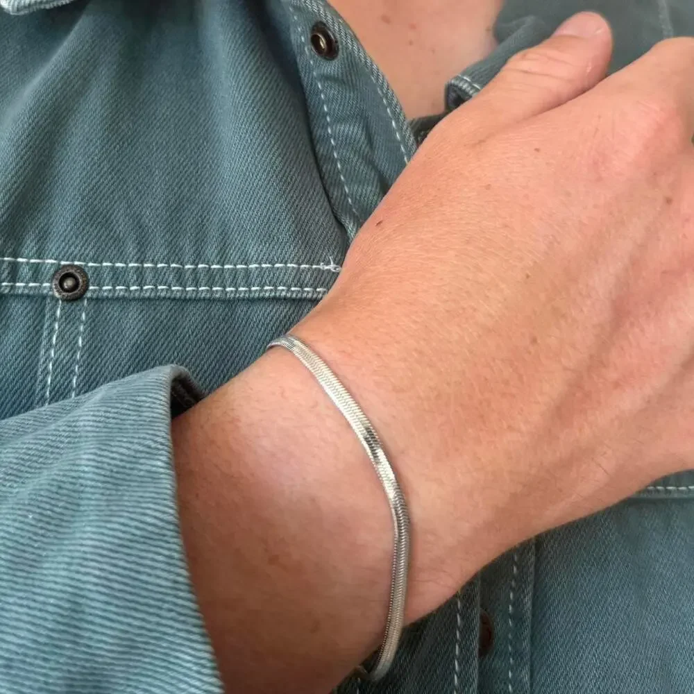 Y2K Silver Stainless Steel Snake Chain Bracelet 7